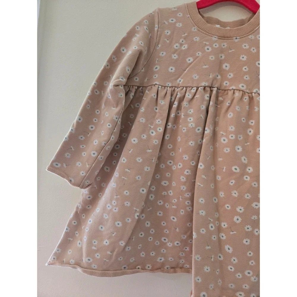 Jamie Kay Girls Daisy Floral Long Sleeve Organic Cotton Dress Blush Tan 4Y
